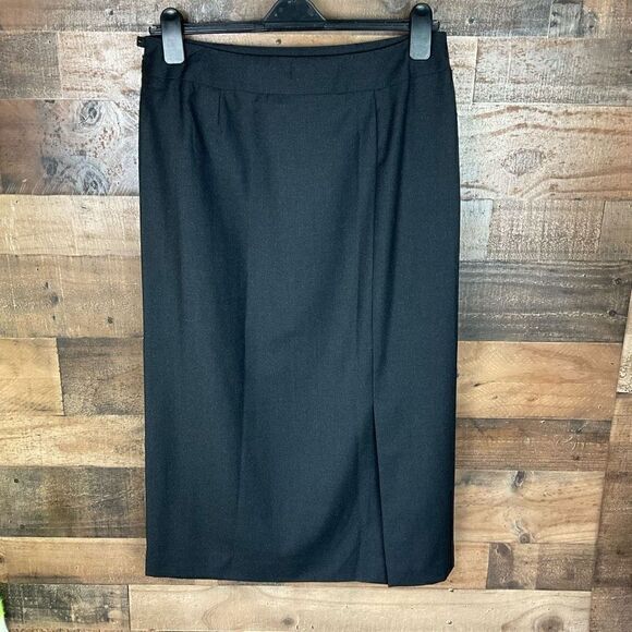Carlisle Maxi Skirt A Line Wool Black Lined Side Zipper Front Back Slits 14 - Picture 11 of 12